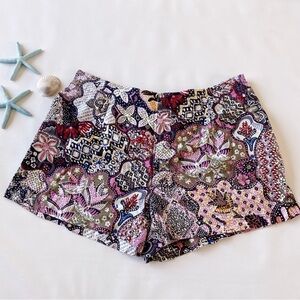 LOFT | The Pleated Pull On Short in Mosaic Floral XL Navy Multi Bohemian Linen